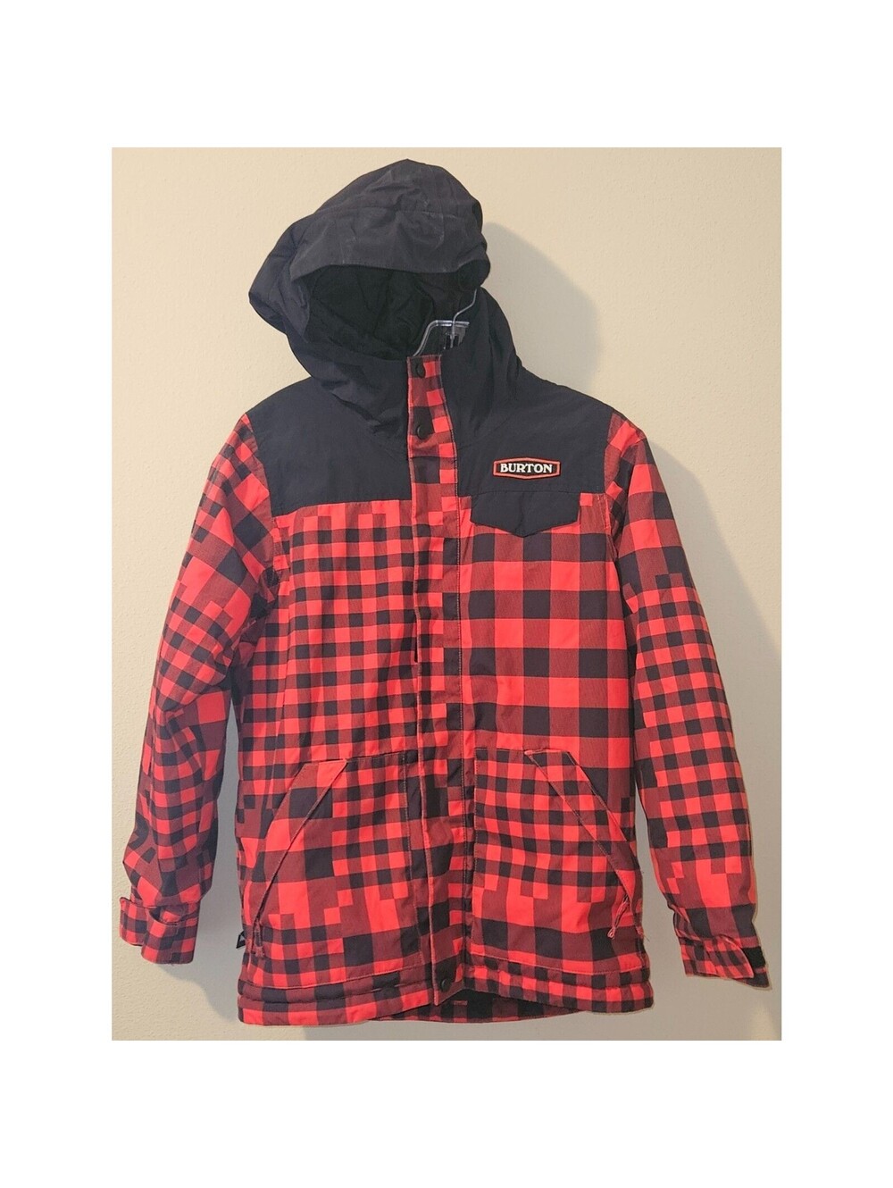 Burton Youth Boys Snowboard Ski Jacket L (14/16) Red Plaid Dryride